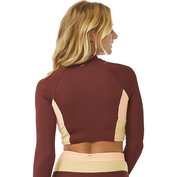 2024 Rip Curl Womens Block Party Spliced Long Sleeve Crop Top 0EIWSW - Plum